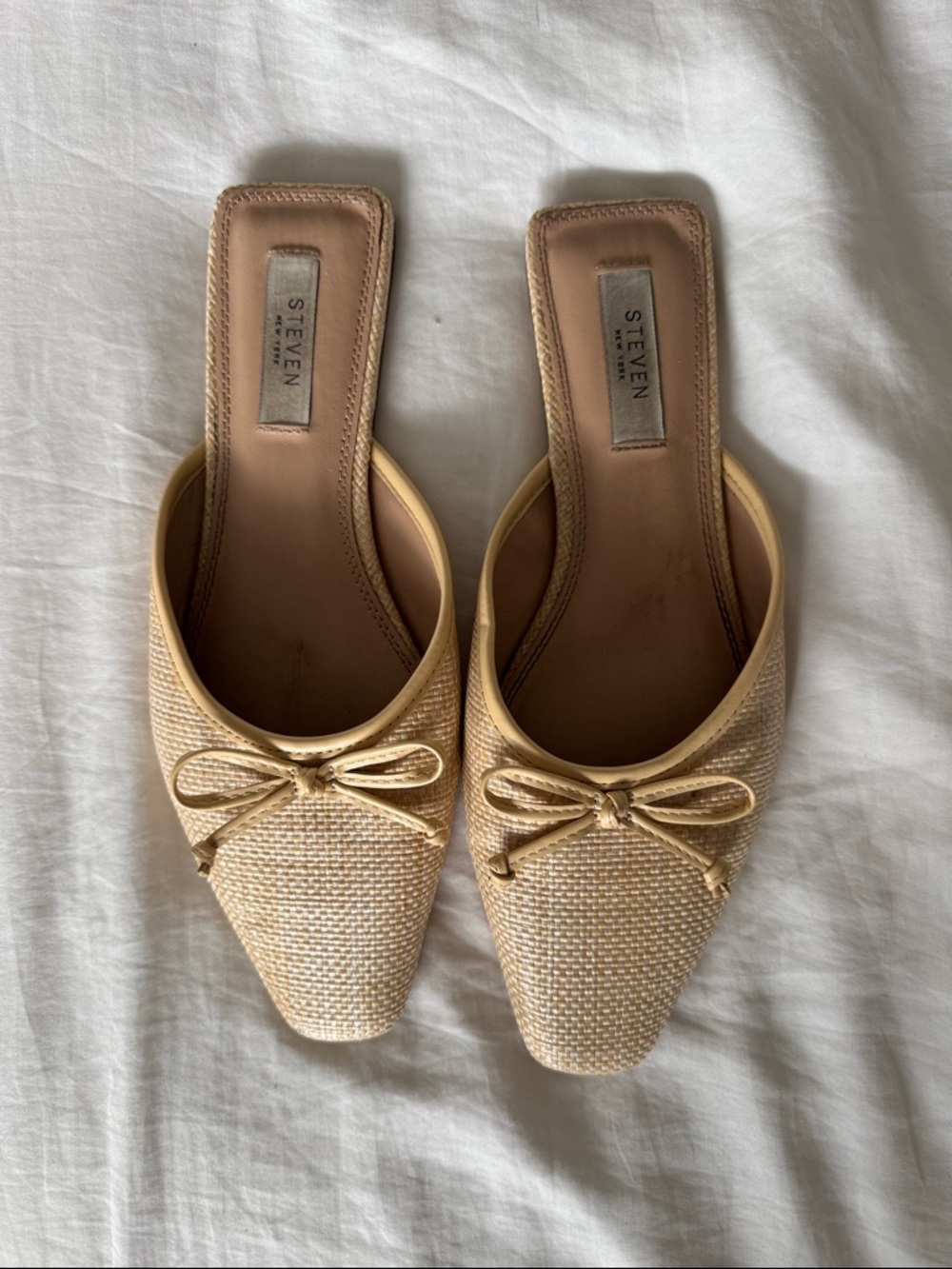 Steven NY Beige Woven Pointed Mule with Bow